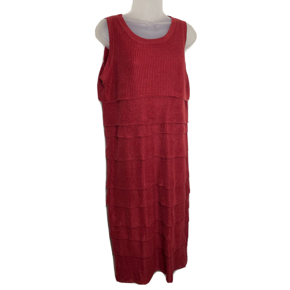 Nove Marzo Women Linen Sheath Dress Size 12 Rust Tiered‎ Ribbed Knit Sleeveless